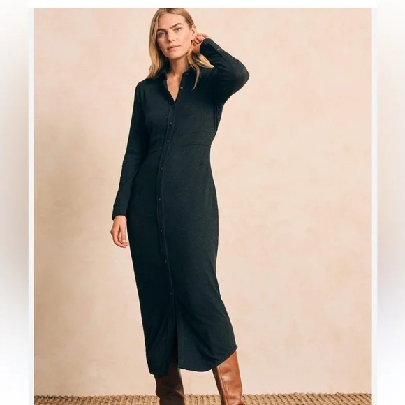 fitted lace wedding dress Faherty Legend Sweater Shirt in Brighton Navy Twill main image 1